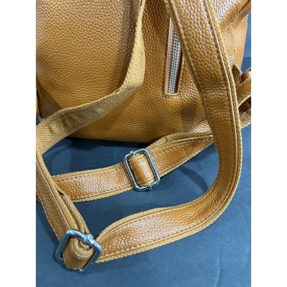 BOYATU Brown Pebbled Leather Drawstring Backpack